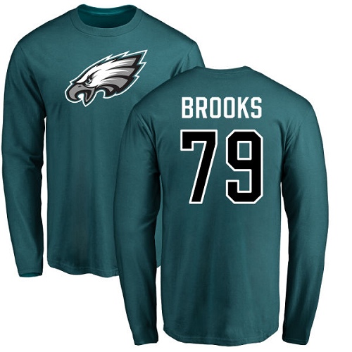 Men Philadelphia Eagles #79 Brandon Brooks Green Name and Number Logo Long Sleeve NFL T Shirt